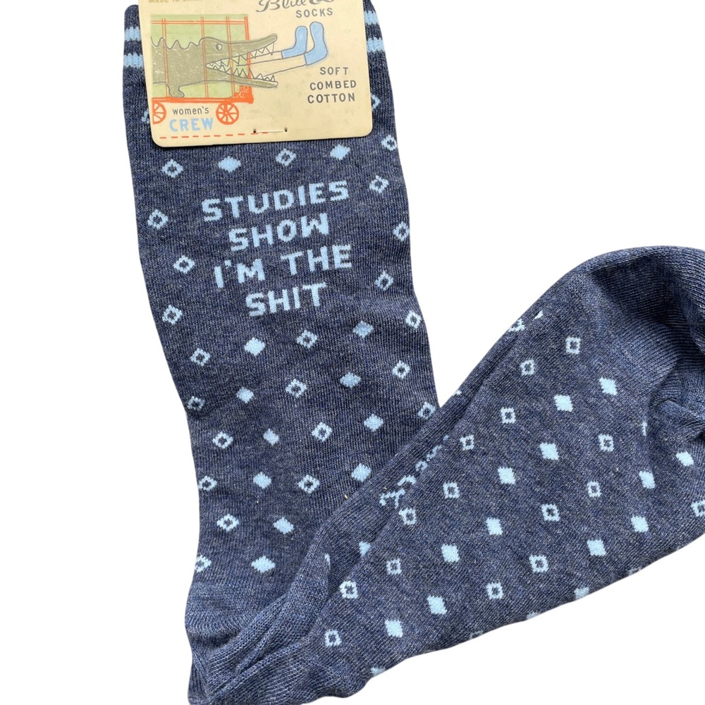 NWT Blue Q Crew Socks Studies Show I'm The Sh*t Womens 5-10 Blue